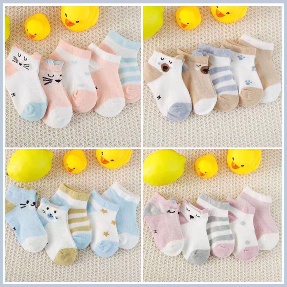 Set 5 đôi TẤT lưới KIDS hình thú mềm mịn, thoáng khí cho bé 0-2 tuổi
