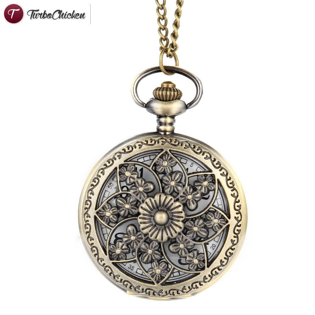 Đồng hồ quả quýt chạm khắc hình bông hoa phong cách Steampunk