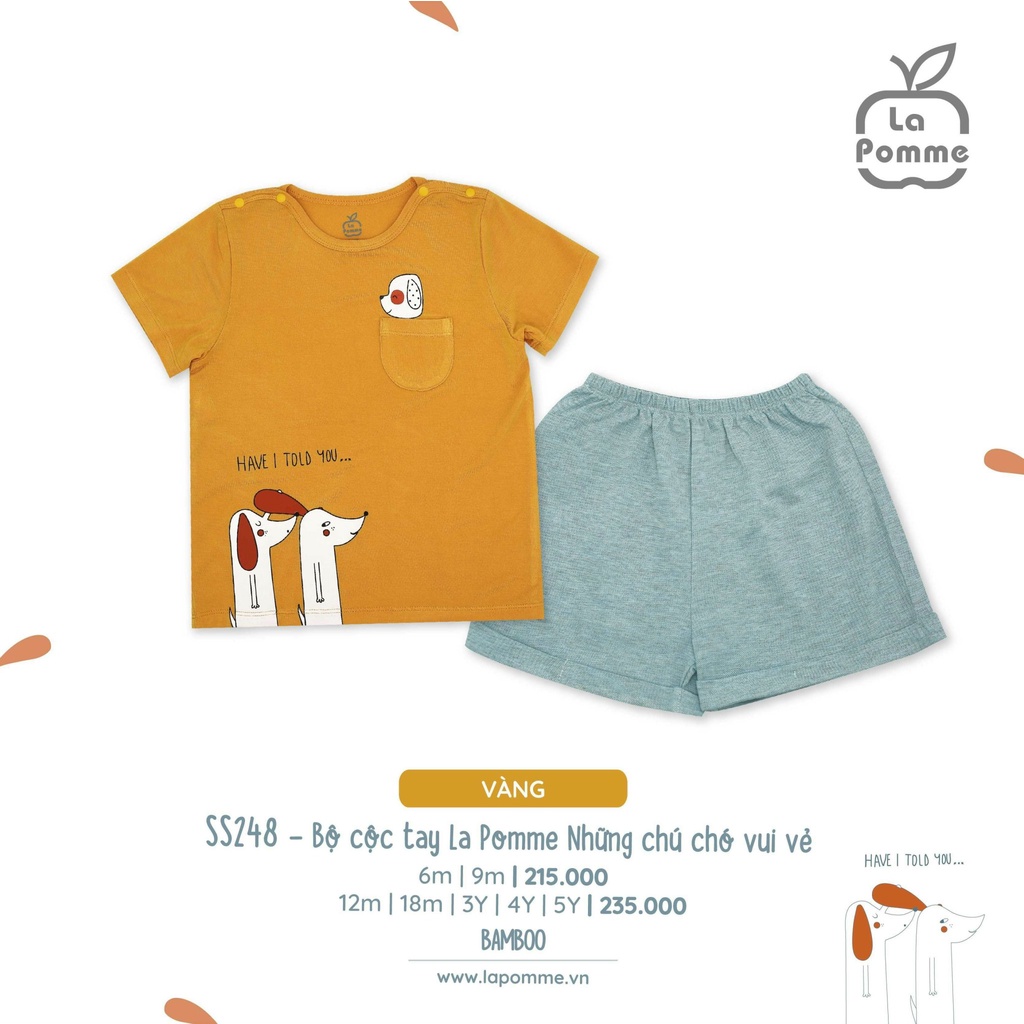 SS248 Bộ cộc La Pomme cho bé chất liệu cotton họa tiết chú chó vui vẻ