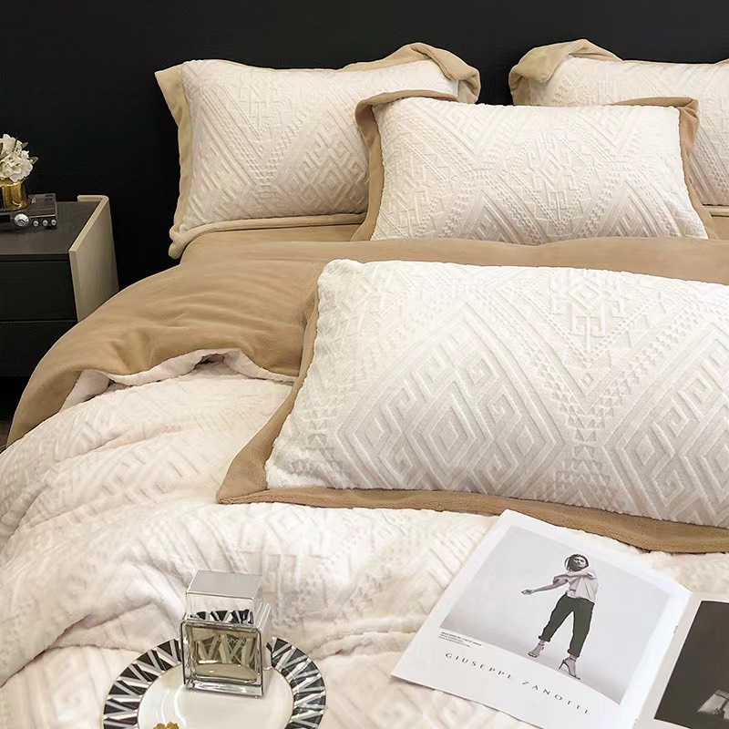 Nỉ nhung dập vân nổi 5D, set 4 món vỏ chăn ga và vỏ gối nỉ nhung cao cấp mẫu mới 2022 SHOP MH2T STORE
