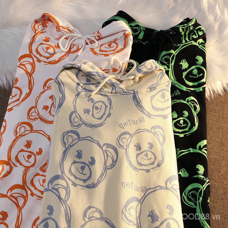 Áo khoác hoodie vải mềm hoạ tiết gấu đáng yêu thoải mái thời trang mùa thu dành cho nữ | BigBuy360 - bigbuy360.vn