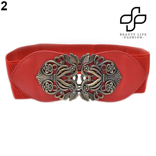 Đai Thắt Lưng Co Dãn Khóa Kim Loại Hình Hoa Vintage Cho Nữ