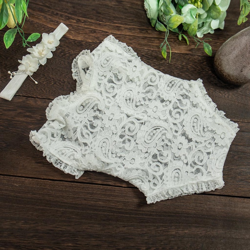 Set 2 Món Áo Liền Quần + Băng Đô Ren Chụp Ảnh Cho Bé
