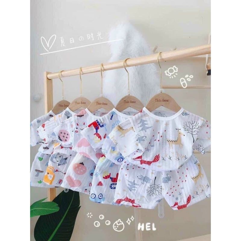 Bộ cotton giấy cài vai cho bé từ 5-15kg