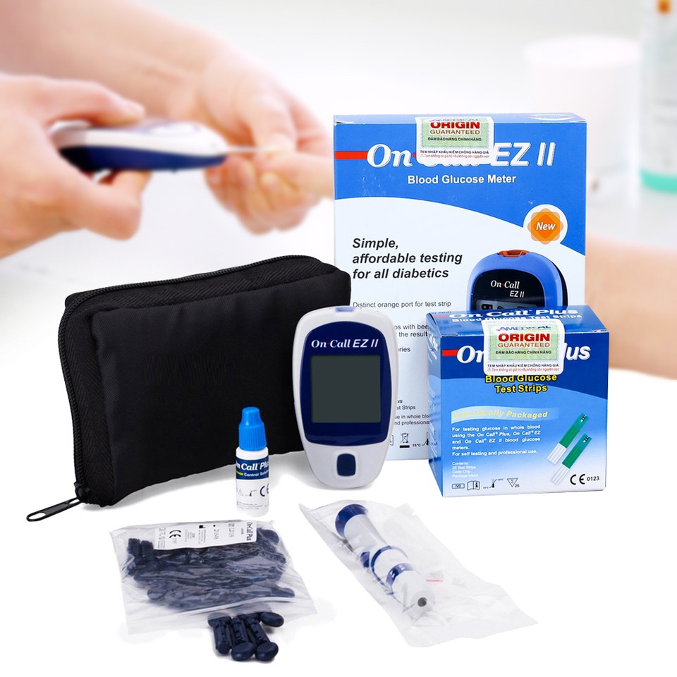 Máy đo đường huyết Acon USA Oncall EZ II dành cho người tiểu đường + tặng 25 que thử + 50 Kim chích máu