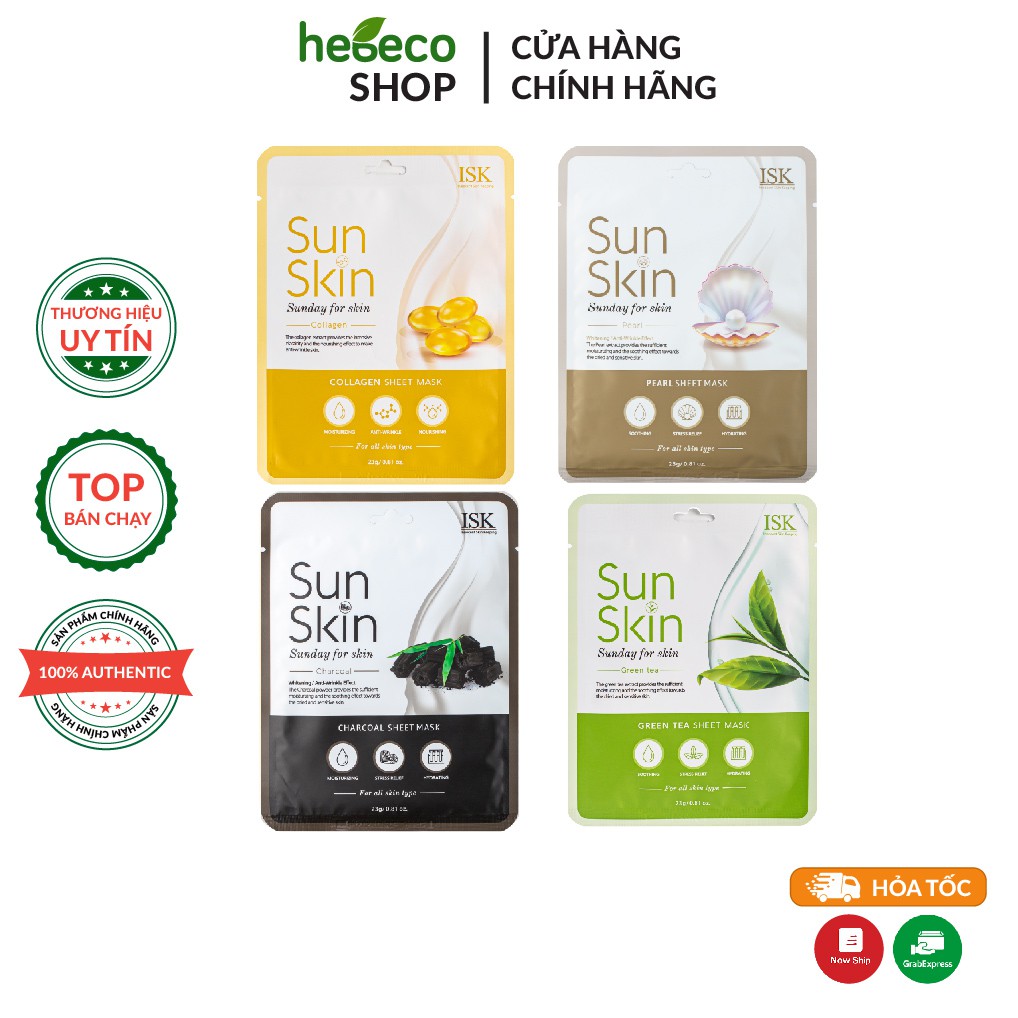 Combo 10 mặt nạ  giúp sáng da ISK SUNSKIN COLLAGEN SHEET MASK 23ml - Hàng Hàn Quốc Chính Hãng