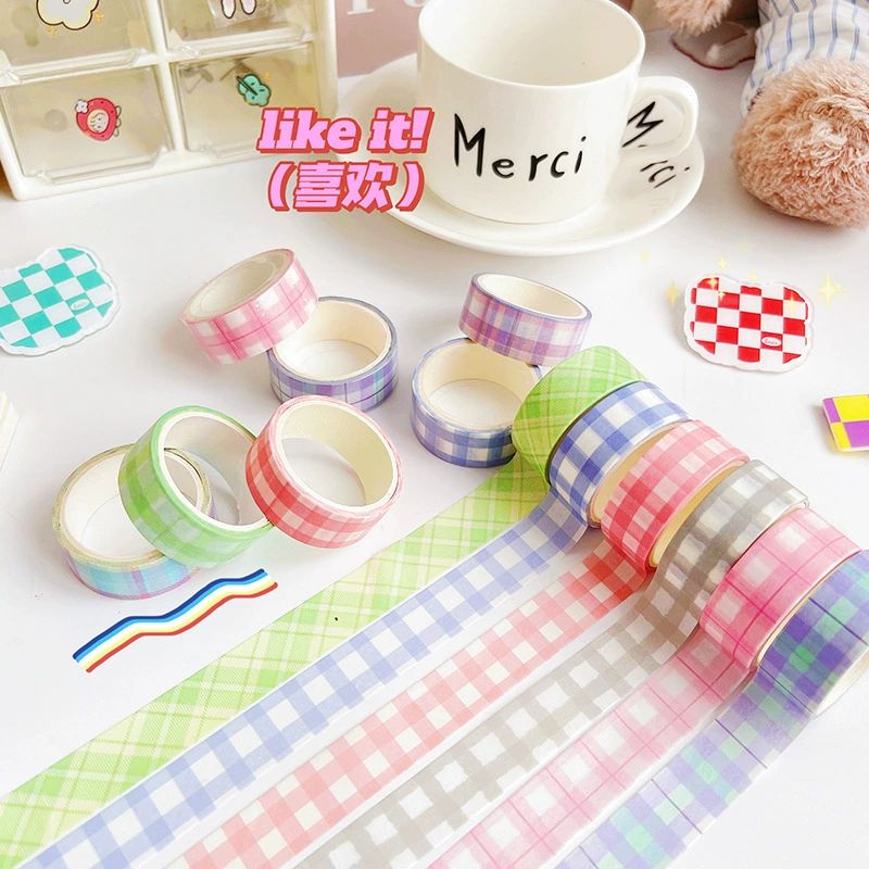 [Mã LIFEBOOK2 giảm 10% đơn 0Đ] Cuộn Washi Băng Keo Họa Tiết Caro Màu Pastel Dễ Thương BiTi Store