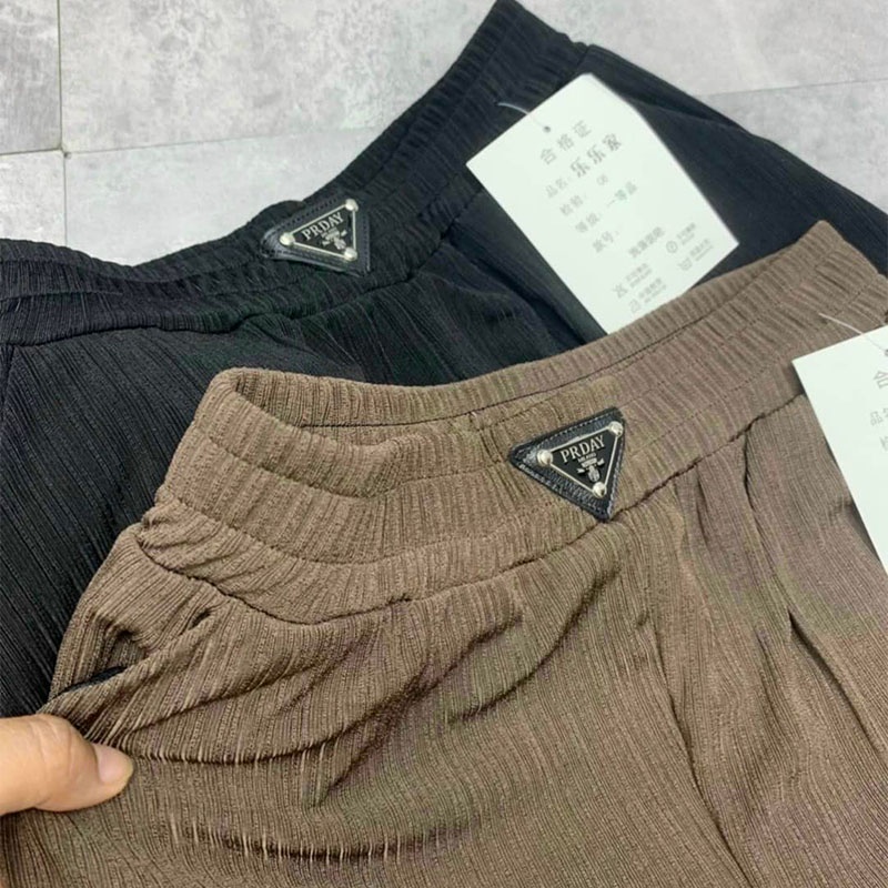 Quần baggy tăm cạp chun mix logo dáng dài nữ Ladya Store M827