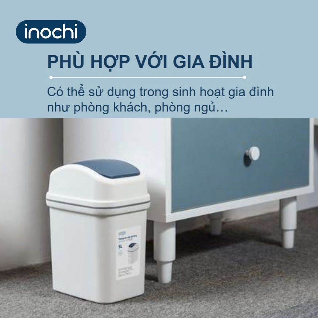 Thùng Rác Nhựa Nắp Lật INOCHI 10 Lít Nắp Linh Hoạt, Làm Sọt Rác Cho Văn Phòng, Trong Nhà, Ngoài Trời Nhỏ Gọn