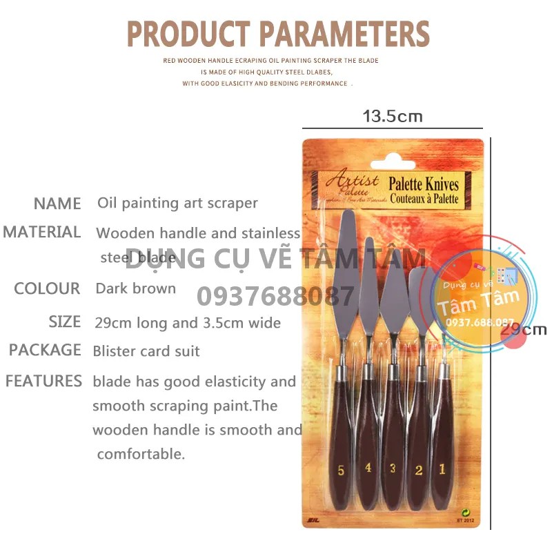 [ TÂM TÂM ] Bộ bay 5 cây, bay pha màu, Palette Knives set 5