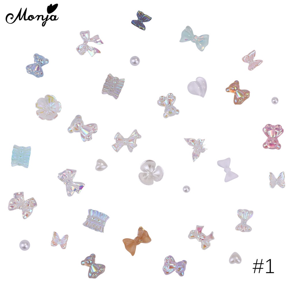 MONJA Túi 100 phụ kiện hình gấu/ bướm/ ngôi sao 3D dùng trang trí móng tay