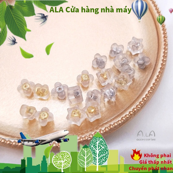 💖Đồ trang sức DIY💖Khuyên Tai Silicon Mềm Chống Rơi Hình Cỏ Bốn Lá Năm Cánh Màu Vàng Trắng 18K[Hoa tai / Đinh tán tai / Kẹp tai / Ốp tai / móc tai]