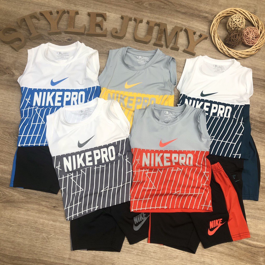 SIZE 1-10 (10-36KG) ĐỒ BỘ BÉ TRAI THỂ THAO SÁT NÁCH VẢI THUN LẠNH IN CHỮ N PRO