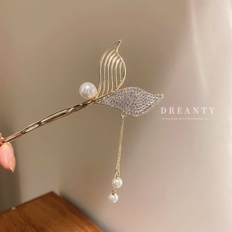 Kẹp Tóc Đuôi Cá Đính Ngọc Trai Pha Lê Phong Cách Pháp Cổ Điển Thời Trang Cho Nữ