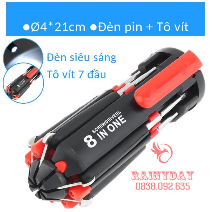 Tua vít tô vít đa năng mini tuốc nơ vít có đèn nhiều đầu 2 & 4 cạnh nhỏ sửa kính điện thoại laptop