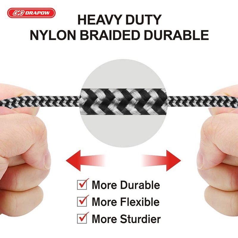 Dây Cáp sạc nhanh dây dù điện thoại IP chính hãng DRAPOW CZ08 siêu bền chống đứt cho IP 7 8 x xs max 11 12 13 14 pro