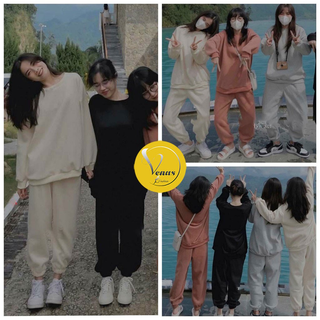 Bộ quần áo ABASIC chất nỉ áo sweter quần jogger chun gấu HÀN QUỐC - VENUS