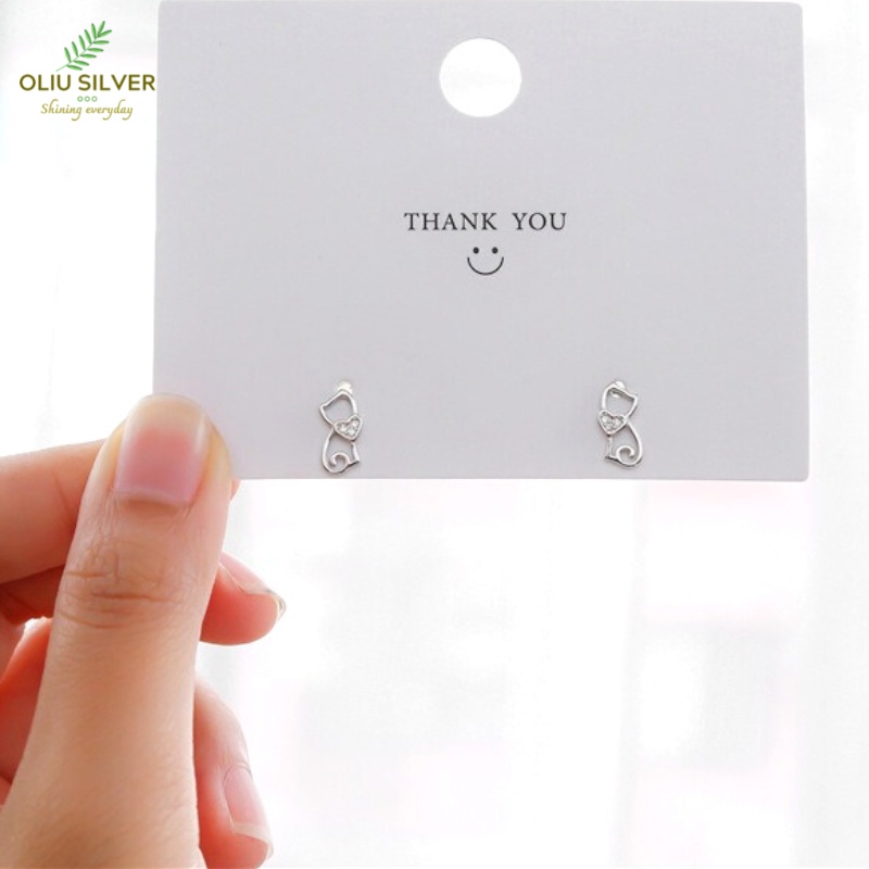 Bông Tai Bạc S925 Mèo Ôm Tim Dễ Thương | Khuyên Tai Nữ Trang Sức Bạc Thời Trang