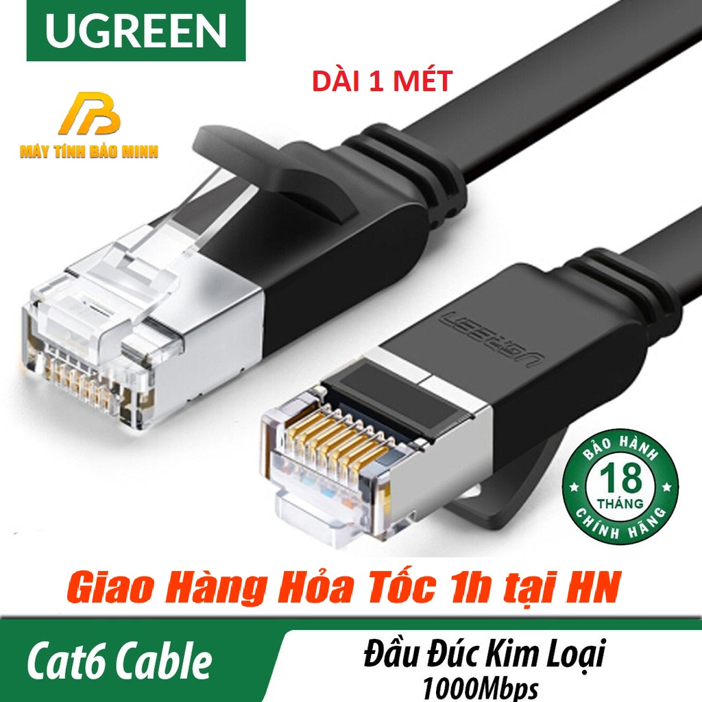 Dây Cáp mạng Cat6 RJ45 Dẹt Cao Cấp UGREEN 50184 Dài 1m - Hàng Chính Hãng