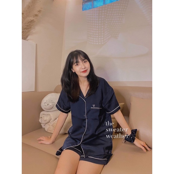 [Mã SKAMCLU7 giảm 10% tối đa 50K đơn 0Đ] SET ĐỒ NGỦ PIJAMA lụa thêu tim, pijama lụa ( Ảnh thật ) | BigBuy360 - bigbuy360.vn