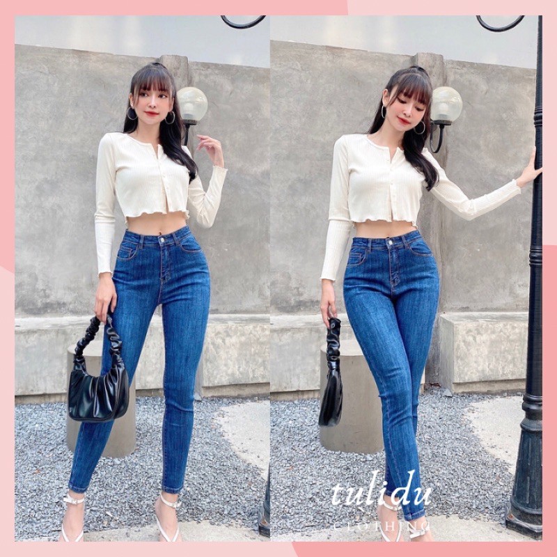 Quần Jean Nữ Lưng Cao Dáng Ôm Xanh Siêu Co Giãn Tulidu Quần Bò Nữ Cạp Cao [Ảnh thật] M52.21