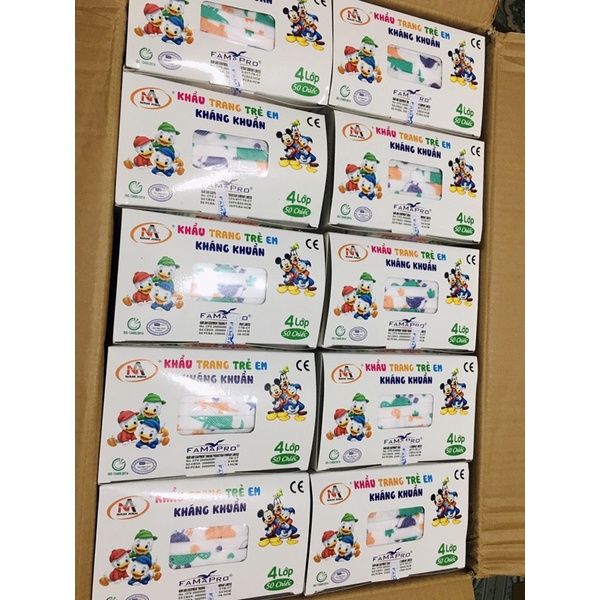 Hộp 50 cái khẩu trang y tế 4 lớp kháng khuẩn trẻ em Famapro Nam Anh hình khủng long | BigBuy360 - bigbuy360.vn