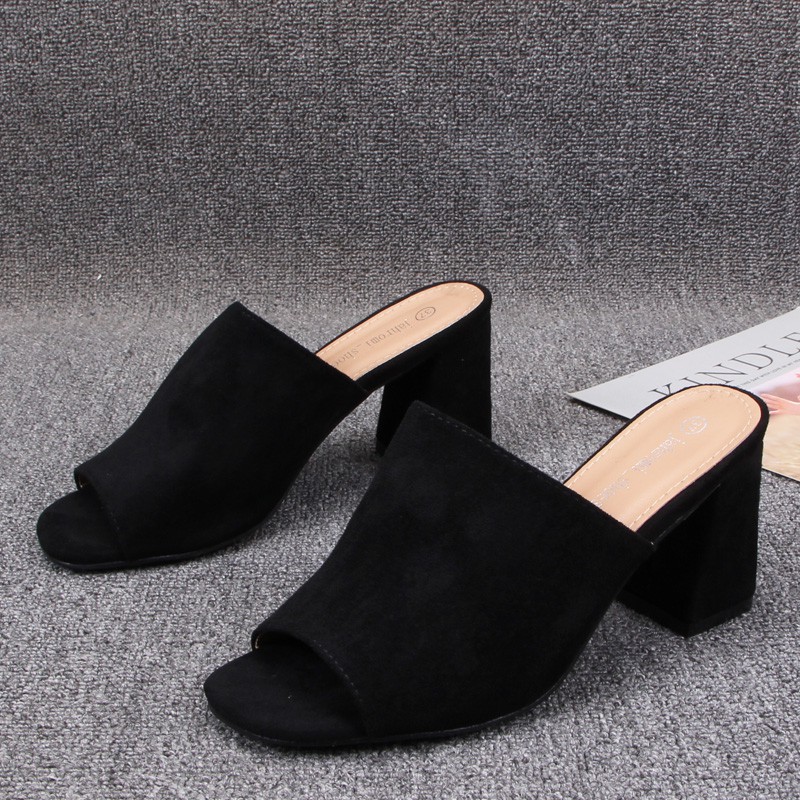 Guốc cao gót da lộn đế 9cm xuất khẩu mẫu mới 2021