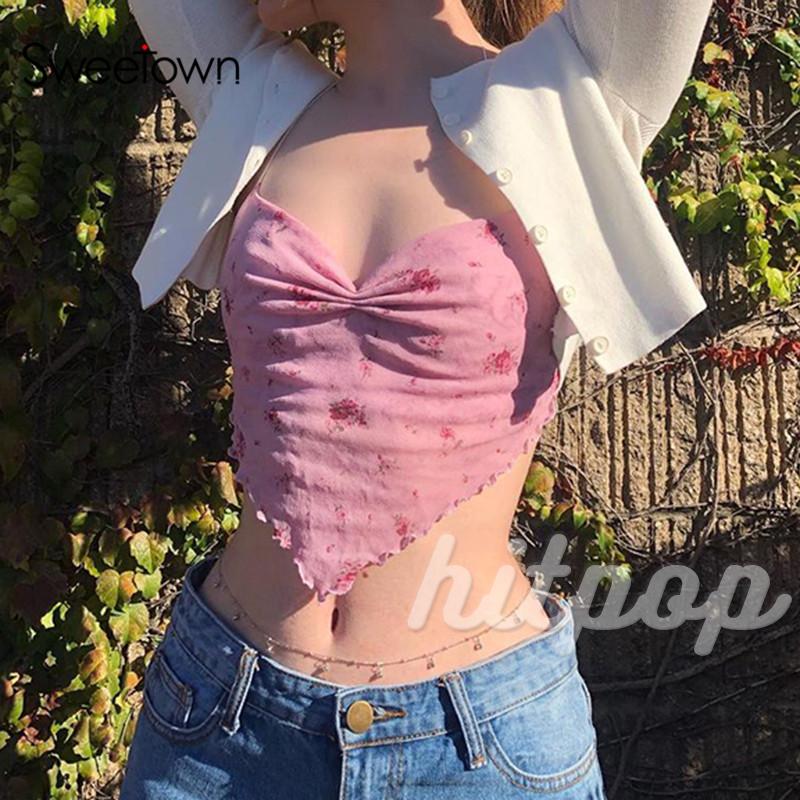 Áo Lửng Hai Dây Phối Họa Tiết Hoa Phong Cách Quyến Rũ Dành Cho Nữ | BigBuy360 - bigbuy360.vn