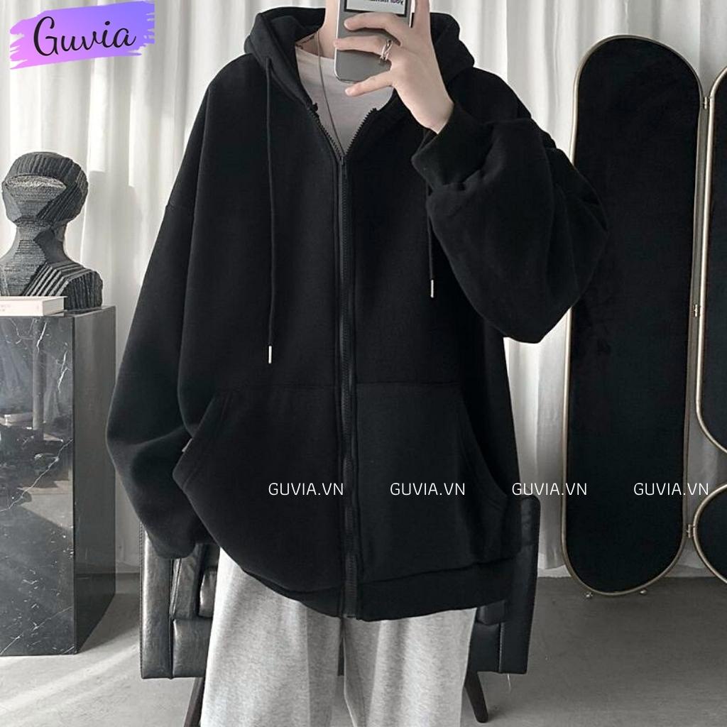 Áo Khoác Nỉ TRƠN TAY PHỒNG Dây Kéo Zip Nam Nữ Ulzzang Unisex Form Rộng Đẹp GUVIA