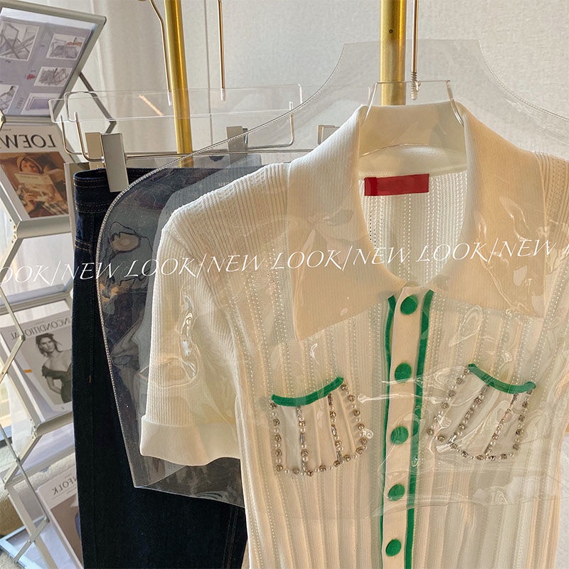 Áo cardigan Dệt Kim Cổ Polo Màu Trắng Phong Cách Phương Tây Thời Trang Cho Nữ