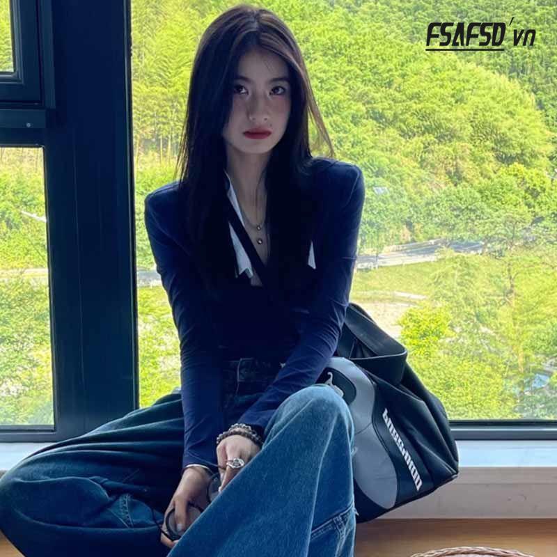 Áo Thun Một Mảnh Ôm Dáng Phong Cách Retro Pháp Cho Nữ