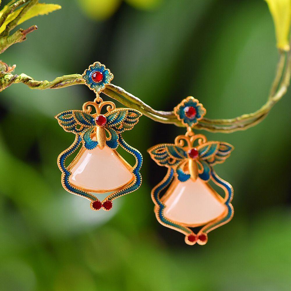 Khuyên Tai Hình Bướm Tráng Men Cá Tính Phong Cách Trung Hoa