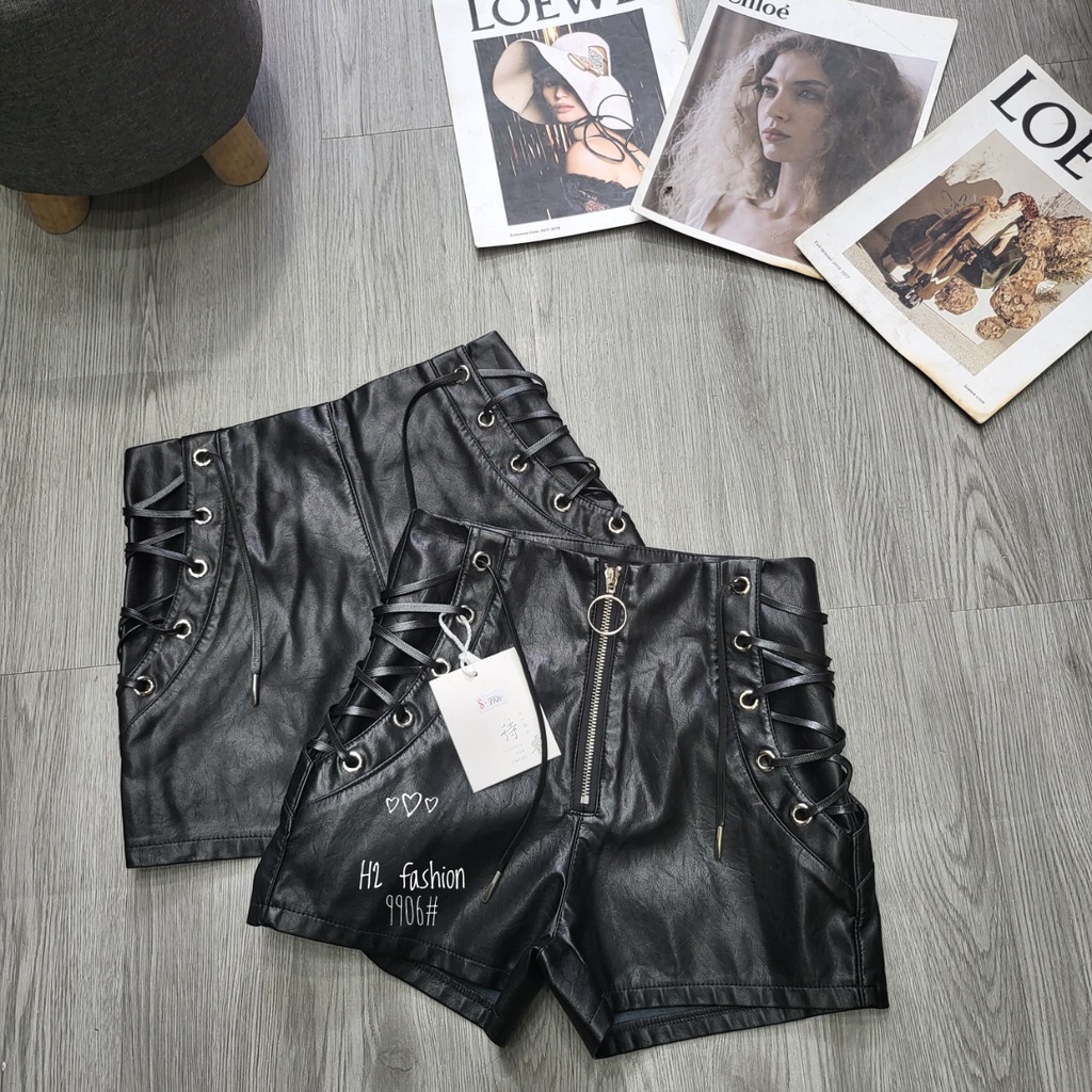 Quần Short Da Cạp Cao Đan Dây