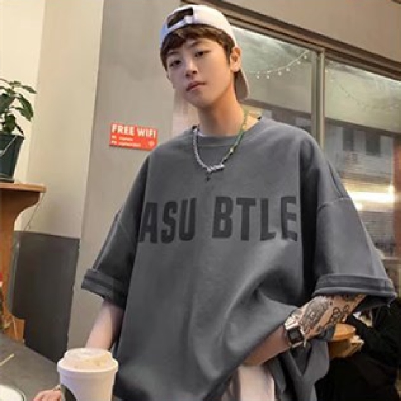 Áo Thun Dáng Rộng In Chữ Phong Cách Hàn Quốc Thời Trang Mùa Hè Cho Nam Size M-8XL