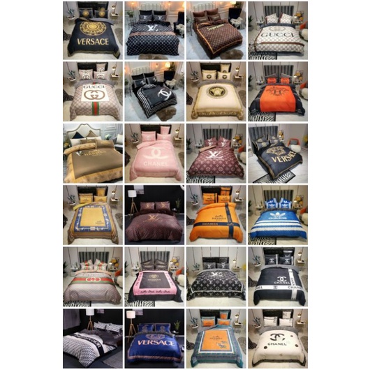[GIÁ HỦY DIỆT] set (bộ) chăn ga gối 4 món nỉ nhung in logo chanel, lv, Gucci thương hiệu, chăn ga gối nệm, chăn, mền