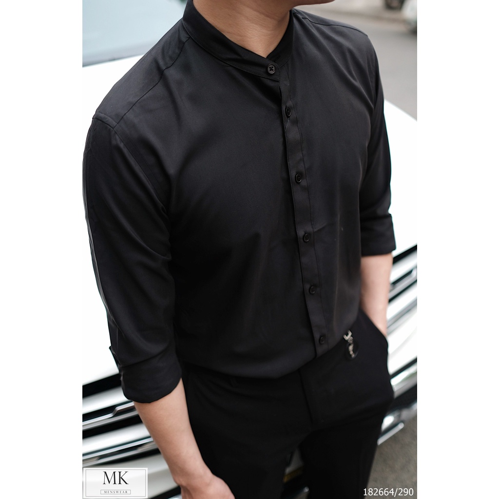 Áo Sơ Mi Nam Defoxx Cổ Tàu Đen/Trắng