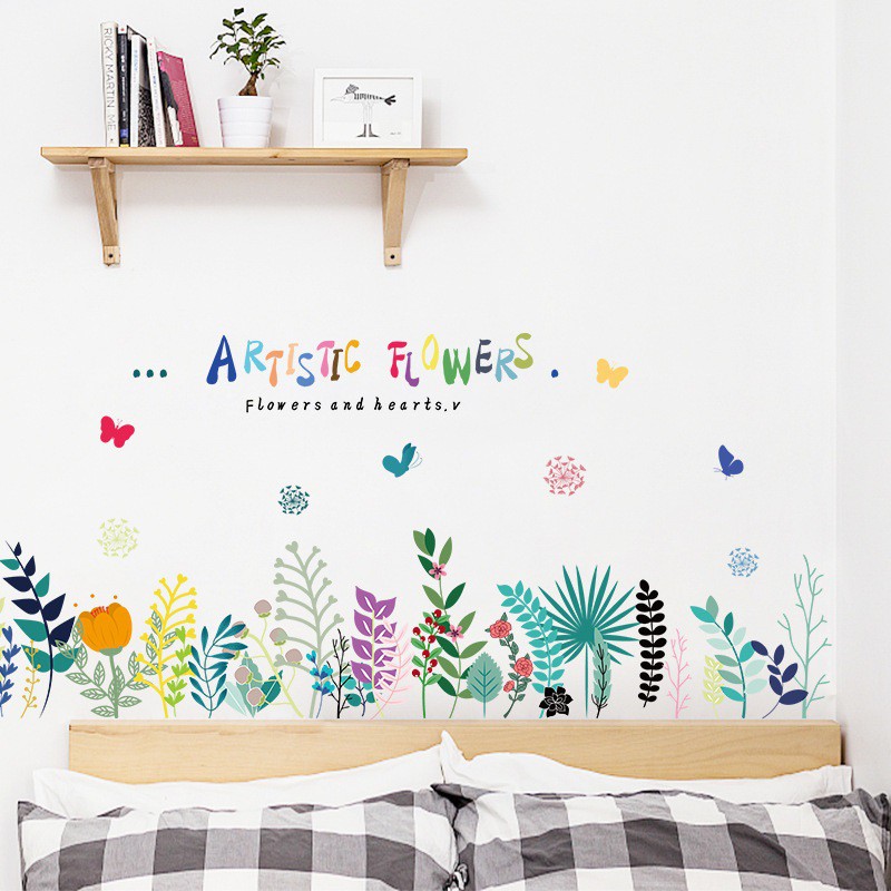 Decal dán tường trang trí xanh mát vườn hoa sắc màu dán được kính, gỗ