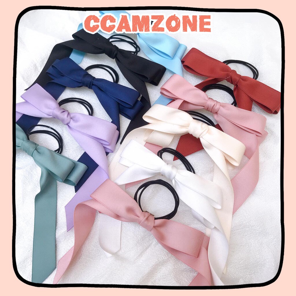 Kẹp tóc nơ Cột tóc nơ đuôi dài lụa mờ Ccamzone