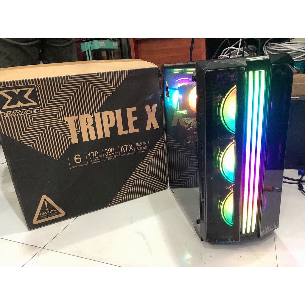 Vỏ Case máy tính XIGMATEK TRIPLE X (EN44245) mặt kính cường lực (No Fan) - PREMIUM ATX, RGB STRIP sẵn dải led mặt trước