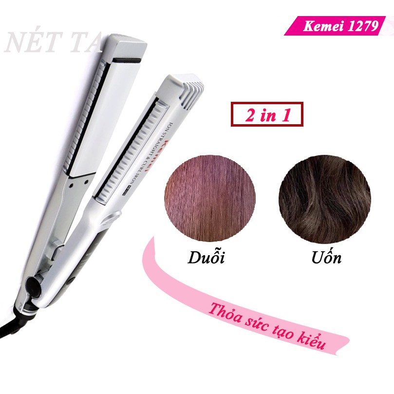 Máy duỗi tóc kemei KM-1279 có thể dùng để uốn cúp, uốn sóng, máy là tóc nhiệt độ cố đình Nét Ta may duoi toc may lam toc