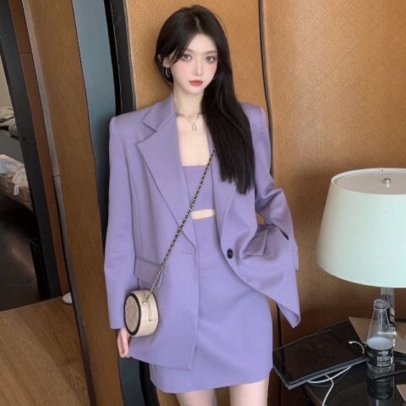 Set áo khoác ngoài và váy 2 dây