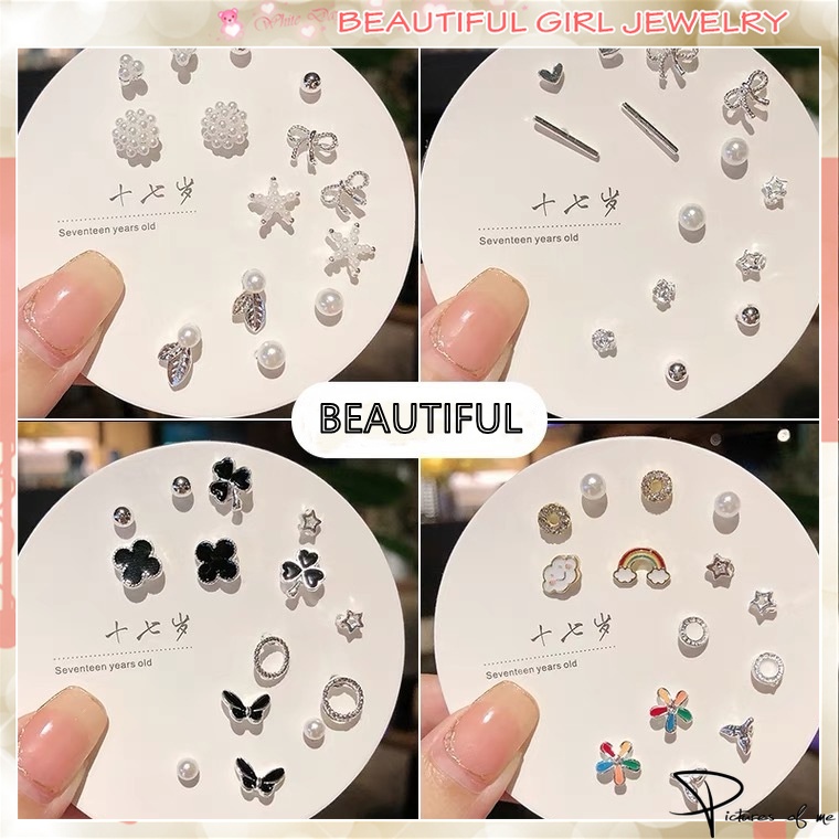 S925 Set 7 Đôi Khuyên Tai Thời Trang Cho Nữ