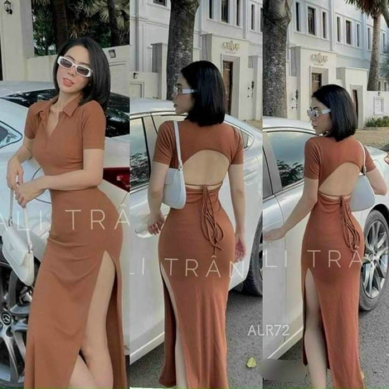 🎤🎤Đầm body thun gân xẻ tà hở lưng cao cấp-Hàng đẹp chuẩn mẫu măc🎤🎤