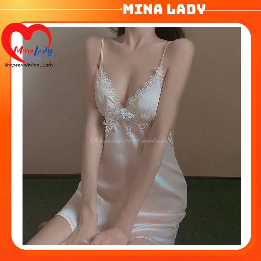 Váy ngủ lụa sexy KO kèm áo choàng dài tay Quảng Châu MINALADY Loại 1 kèm mút ngực trắng -VL165