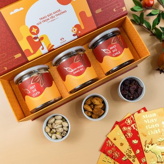 [Hộp Quà Tết 2021 Xuân Đoàn Viên] Hộp Quà Tết Cao Cấp DK Harvest 3 Món - Hạt dẻ cười, Nho đỏ chile, Hạnh nhân rang