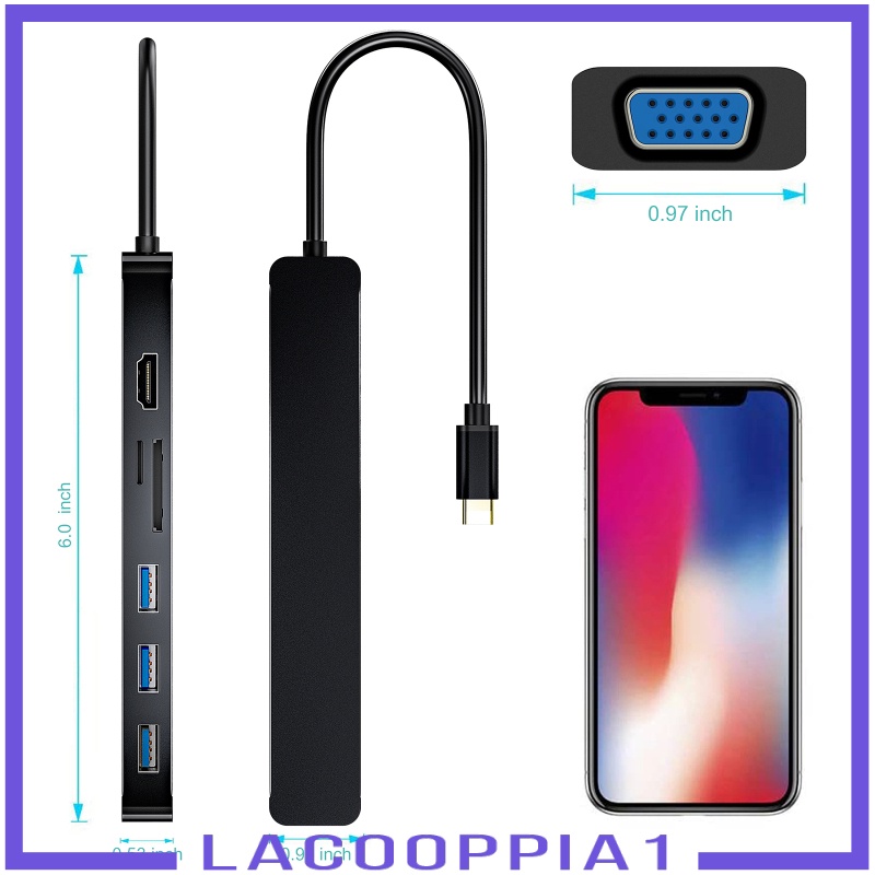 [LACOOPPIA1] Aluminum 7 in 1 USB 3.0 C to HDMI 4K Hub Multiport Adapter Dongle