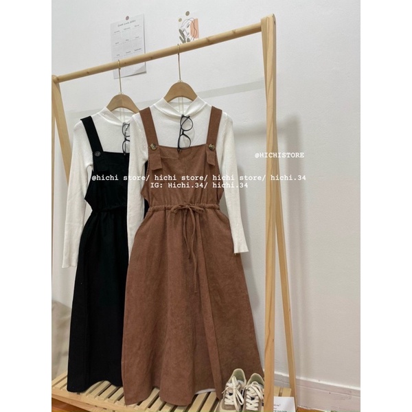 váy yếm nhung vintage rút eo ulzzang ẢNH THẬT VIDEO hichi | BigBuy360 - bigbuy360.vn