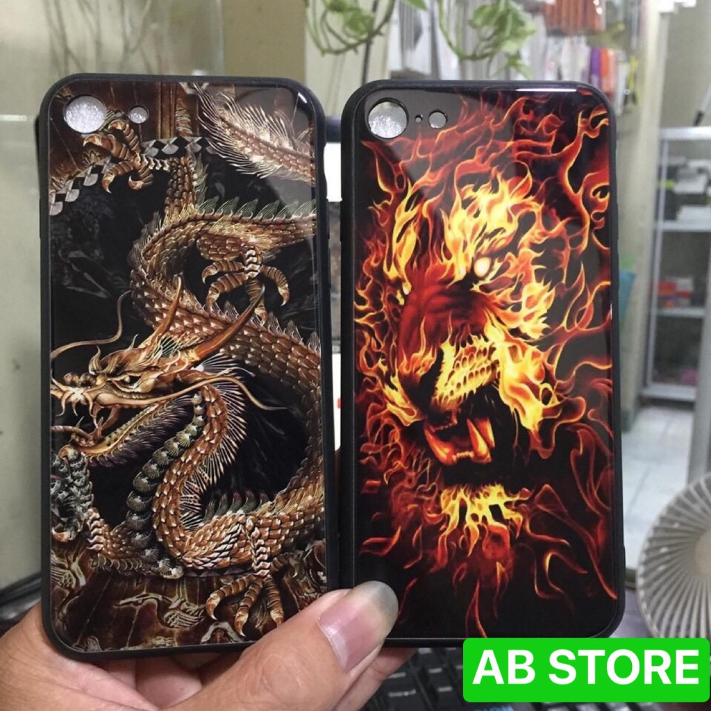 Ốp lưng kính tráng gương 6G/6S/7G/8G/6plus/6splus in 3D hình rồng hổ - AB STORE