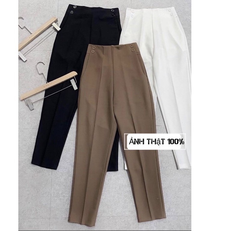 Quần baggy nữ cạp cao tây âu công sở 4 khuy dáng dài vải đen trắng nâu - Quần beggy nữ lưng cao 4 khuy Beemit