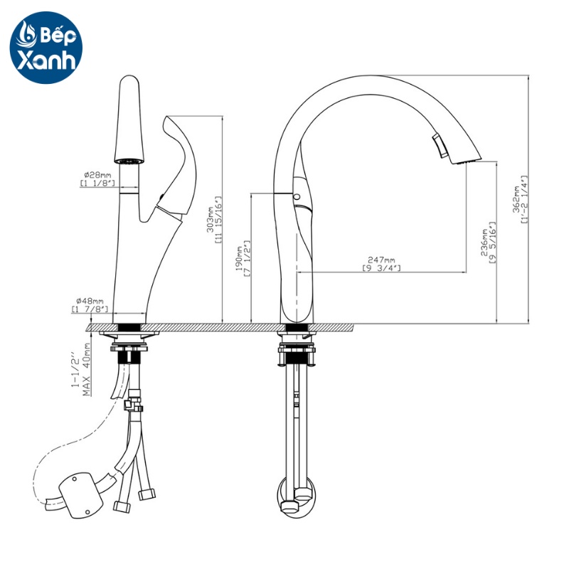 [FREESHIP HCM] Vòi Rửa Chén Nóng Lạnh Ecalite EF-K624B - Có Dây Rút - Điều Chỉnh Tia Nước